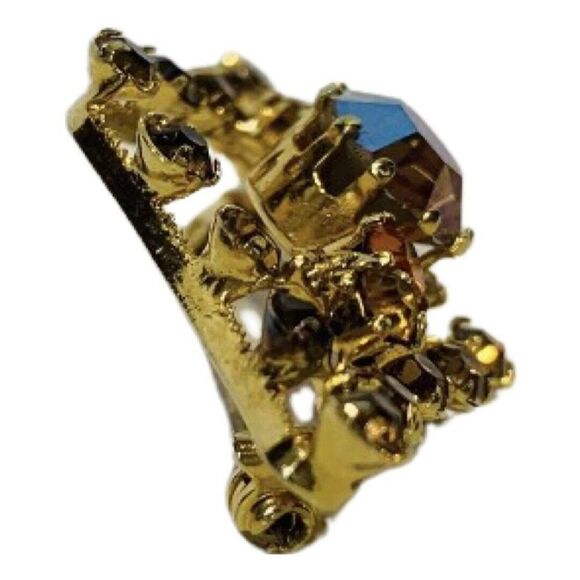 Vintage Austrian Crystal Aurora Borealis Shimmering Gold Tone Women’s Brooch - Picture 7 of 9